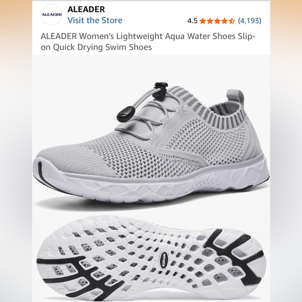 NWT Size 7 ALEADER Lightweight Grey Aqua Water Shoes - Slip-On